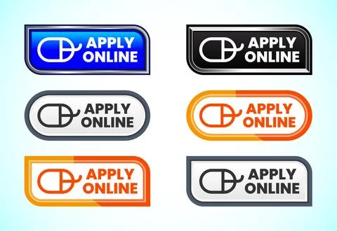 Apply online button set of different shapes and colors. Suitable for mobile.. Stockillustratie