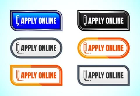 Apply online button set of different shapes and colors. Suitable for mobile.. Stockillustratie