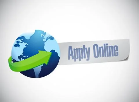 Apply online globe world map illustration design over a blue background Ilustração Stock