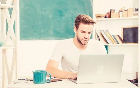 Apply online programming course. Student learn programming language. High school Stock Photos