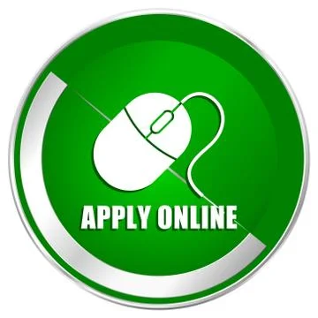 Apply online silver metallic border green web icon. Illustrazione stock