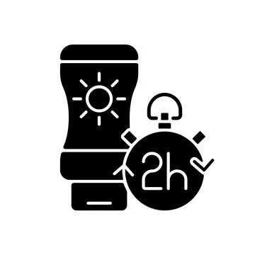 Apply sunscreen every 2 hours black glyph icon Stockillustratie