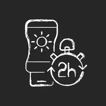 Apply sunscreen every 2 hours chalk white icon on dark background Stockillustratie