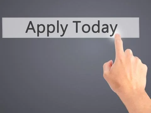 Apply Today - Hand pressing a button on blurred background concept on visual  Stock Photos