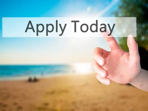 Apply Today - Hand pressing a button on blurred background concept on visual  Stock Photos