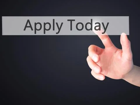 Apply Today - Hand pressing a button on blurred background concept on visual  Stock Photos