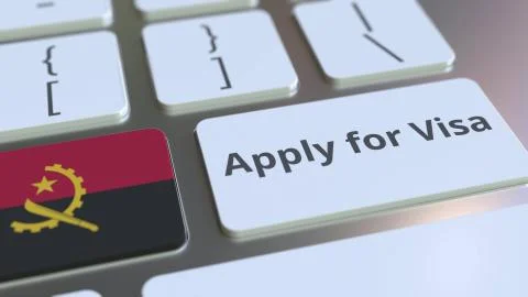 APPLY FOR VISA text and flag of Angola on the buttons on the computer keyboard Stock Illustration