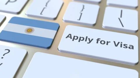 APPLY FOR VISA text and flag of Argentina on the buttons on the computer Stock Illustration