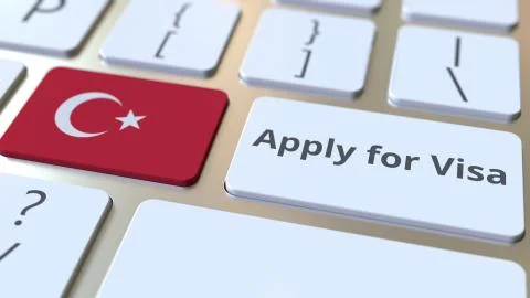 APPLY FOR VISA text and flag of Turkey on the buttons on the computer keyboard Stock Illustration