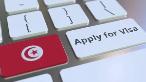 APPLY FOR VISA text and flag of Tunisia on the buttons on the computer keyboard Stock Illustration