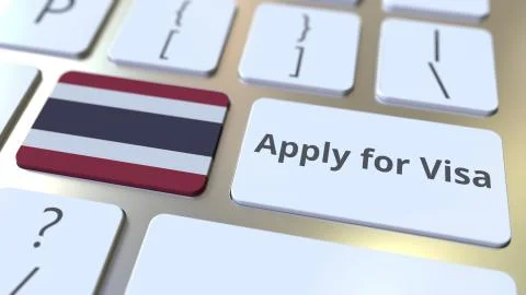 APPLY FOR VISA text and flag of Thailand on the buttons on the computer keyboard Stock Illustration