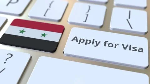 APPLY FOR VISA text and flag of Syria on the buttons on the computer keyboard Stock Illustration
