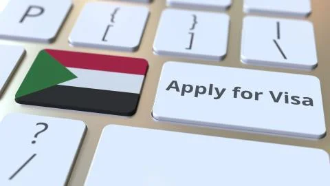 APPLY FOR VISA text and flag of Sudan on the buttons on the computer keyboard Stock Illustration