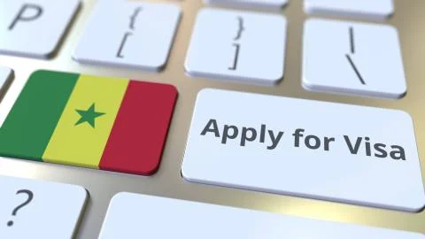 APPLY FOR VISA text and flag of Senegal on the buttons on the computer keyboard Stock Illustration