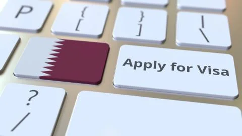APPLY FOR VISA text and flag of Qatar on the buttons on the computer keyboard Stock Illustration