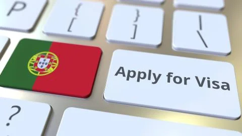 APPLY FOR VISA text and flag of Portugal on the buttons on the computer keyboard Stock Illustration