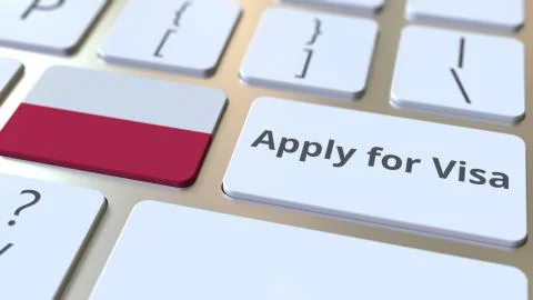 APPLY FOR VISA text and flag of Poland on the buttons on the computer keyboard Stock Illustration
