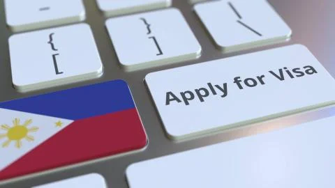 APPLY FOR VISA text and flag of Philippines on the buttons on the computer Stock Illustration