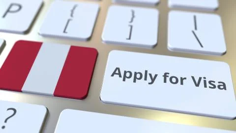 APPLY FOR VISA text and flag of Peru on the buttons on the computer keyboard Stock Illustration