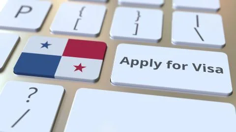APPLY FOR VISA text and flag of Panama on the buttons on the computer keyboard Stock Illustration