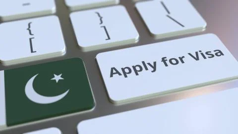 APPLY FOR VISA text and flag of Pakistan on the buttons on the computer keyboard Stock Illustration