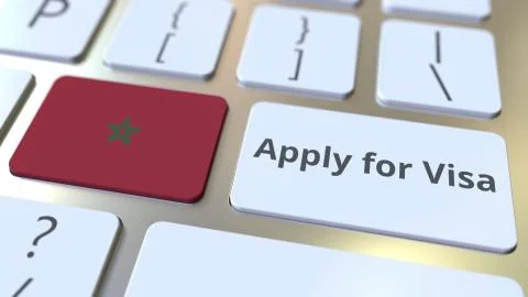 APPLY FOR VISA text and flag of Morocco on the buttons on the computer keyboard Stock Illustration
