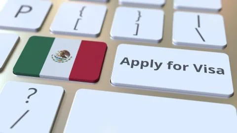 APPLY FOR VISA text and flag of Mexico on the buttons on the computer keyboard Stock Illustration