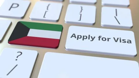 APPLY FOR VISA text and flag of Kuwait on the buttons on the computer keyboard Stock Illustration