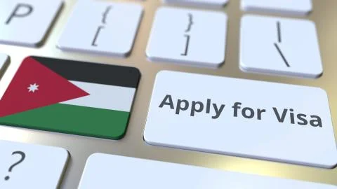 APPLY FOR VISA text and flag of Jordan on the buttons on the computer keyboard Stock Illustration