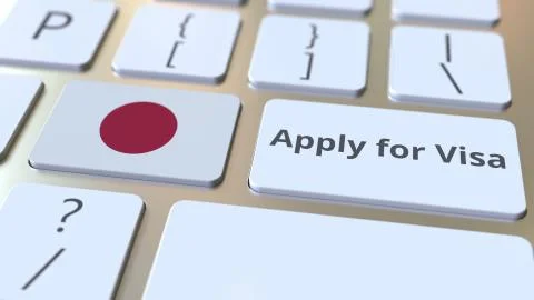 APPLY FOR VISA text and flag of Japan on the buttons on the computer keyboard Stock Illustration