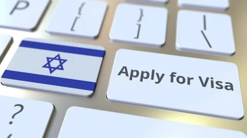 APPLY FOR VISA text and flag of Israel on the buttons on the computer keyboard Stock Illustration