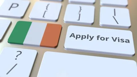 APPLY FOR VISA text and flag of the Republic of Ireland on the buttons on the Stock Illustration