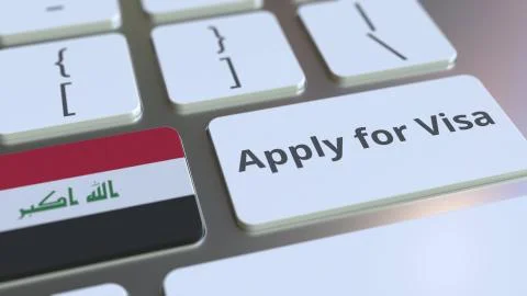 APPLY FOR VISA text and flag of Iraq on the buttons on the computer keyboard Stock Illustration