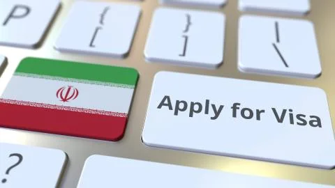 APPLY FOR VISA text and flag of Iran on the buttons on the computer keyboard Stock Illustration