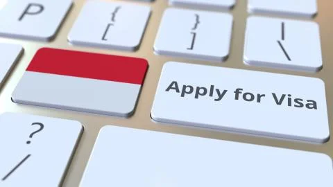 APPLY FOR VISA text and flag of Indonesia on the buttons on the computer Stock Illustration