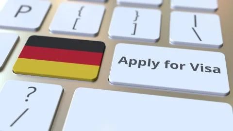 APPLY FOR VISA text and flag of Gemany on the buttons on the computer keyboard Stock Illustration