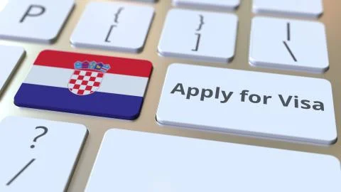 APPLY FOR VISA text and flag of Croatia on the buttons on the computer keyboard Stock Illustration