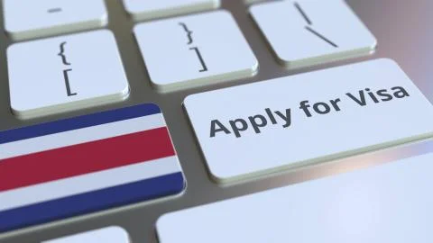 APPLY FOR VISA text and flag of Costa Rica on the buttons on the computer Stock Illustration