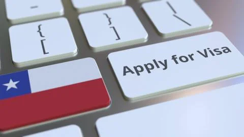 APPLY FOR VISA text and flag of Chile on the buttons on the computer keyboard Stock Illustration