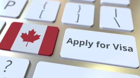 APPLY FOR VISA text and flag of Canada on the buttons on the computer keyboard Stock Illustration