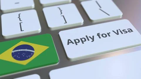APPLY FOR VISA text and flag of Brazil on the buttons on the computer keyboard Stock Illustration