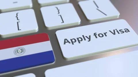 APPLY FOR VISA text and flag of Paraguay on the buttons on the computer keyboard Stock Illustration
