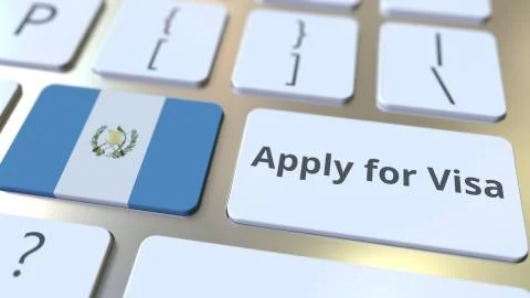 APPLY FOR VISA text and flag of Guatemala on the buttons on the computer Stock Illustration