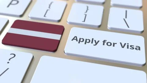 APPLY FOR VISA text and flag of Latvia on the buttons on the computer keyboard Stock Illustration