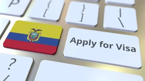 APPLY FOR VISA text and flag of Ecuador on the buttons on the computer keyboard Stock Illustration