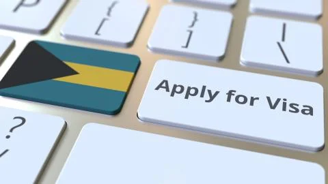 APPLY FOR VISA text and flag of Bahamas on the buttons on the computer keyboard Stock Illustration