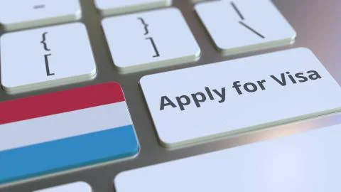 APPLY FOR VISA text and flag of Luxembourg on the buttons on the computer Stock Illustration