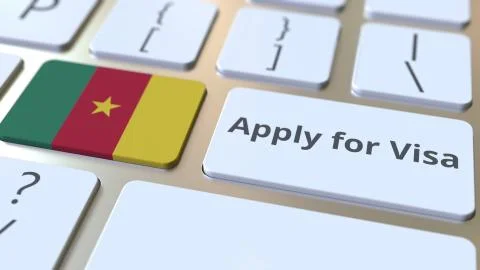 APPLY FOR VISA text and flag of Cameroon on the buttons on the computer keyboard Stock Illustration