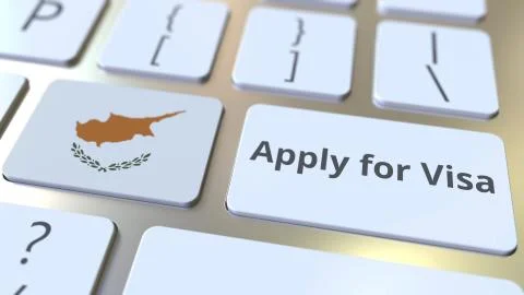 APPLY FOR VISA text and flag of Cyprus on the buttons on the computer keyboard Stock Illustration