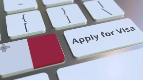 APPLY FOR VISA text and flag of Malta on the buttons on the computer keyboard Stock Illustration